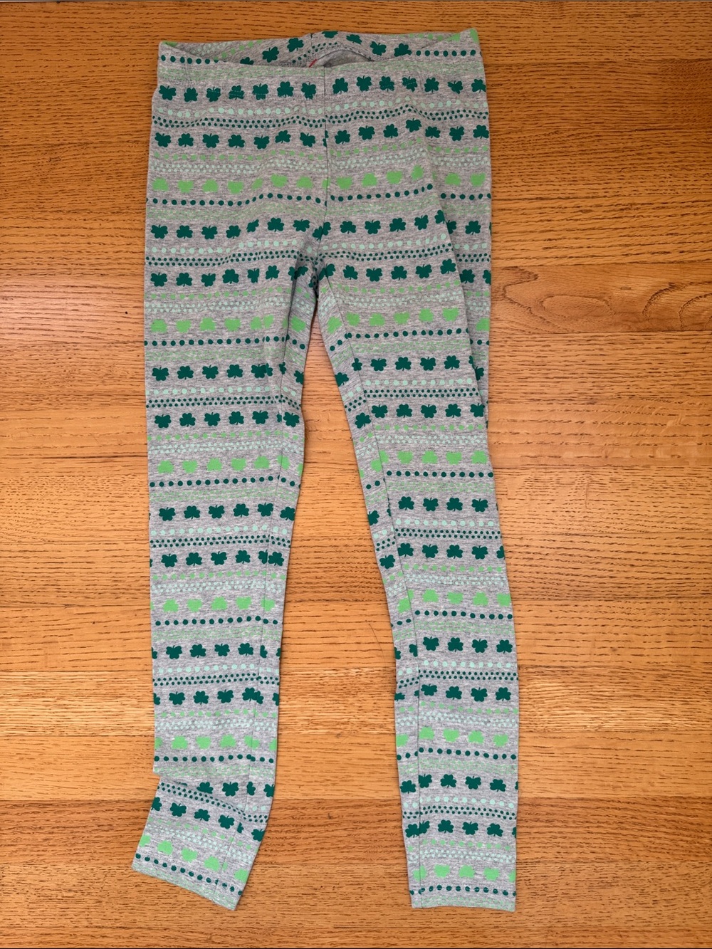 Cat & Jack Grey Leggings with Green Patterned Stripes